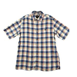 Orvis Mens Medium Plaid Button Up Short Sleeve Shirt Classic Fit Casual